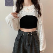 여성 펀칭 레이스 가디건 여름 가을 아우터 블라우스 디자인 베스트조끼 블랙 여대생 인스타, M_검은색