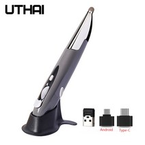 UTHAI DB32 USB 용량 성 펜 2.4G 무선 마우스 성격 크리 이 티브 버티컬 컴퓨터 러스 배터리, 한개옵션2, [01] Grey
