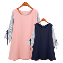 허밍퍼플 여성용 8471-시드니 소매 리본 빅사이즈 7부 소매 여성스런 고퀄리티 블라우스 셔츠 스판 고탄력 품질 좋은 여성의류