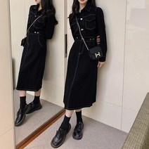 여성 빅사이즈 데님롱원피스 흑청스커트