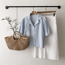 린넨 더블카라 퍼프셔링 블라우스