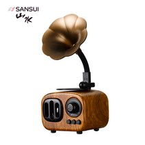 Sansui 레트로 무선 블루투스 스피커 엔틱인테리어 라디오, 라이트브라운