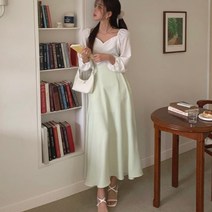 포레스트 반밴딩 맥시 플레어 폴리 훌 스커트 [BLSC-0950]