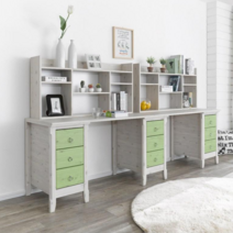 유일가구 .유플러스 2400책상셋트 컴퓨터책상 일반책상 상판 3단서랍통 책꽂이, 워시그린
