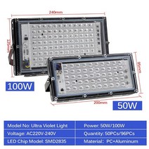 UV 투광 조명 50W 100W LED 무대 블랙 라이트 자외선 홍수 효과 빛 할로윈 크리스마스 댄스 DJ 디스코 파티 바, [01] UV Floodlight Lights, [02] 100W, [03] 220v Without Plug