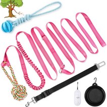 Demigreat 909567 야외 걸이식 번지 강아지 터그 장난감 내구성 있는 인터랙티브 테더 재미있는 솔로 플레이 터거 중형견 대형견 강아지용 풀 워 츄로프 포함, 핑크