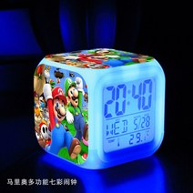 [LED TV 티비] 소닉 그림 LED 시계 알람 다채로운 터치 라이트 데스크 입상 완구 어린이 크리스마스 선물, 적갈색