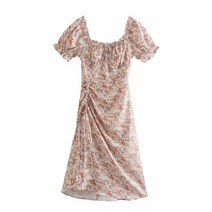 소녀풍원피스 WMXZ 유화그림 무드 프렌치 스퀘어넥 슬림 셔링 디자인 플라워 감각 첫사랑 2621512482