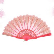 Japandi 장식 레이스 팬 블랙 웨딩 접는 Chinoiserie 꽃 손 설명서, [04] Pink