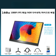 144HZ 포터블 휴대용 서브 모니터 13.3인치 15.6인치 17인치 게이밍 노트북 확장모니터, 12.2인치, 60hz 1080IPS 전원