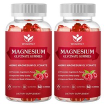 마그네슘 글리시네이트 젤리 - 마그네슘 글리시네이트 젤리 400mg 마그네슘 글리시네이트 젤리 200mg 마그네슘 L-트레오네이트 보충제 휴식 인지 및 수면 질 무설탕 - 라즈, 60 Count(pack of 2)
