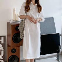 타니즈 미켈 여성 루즈핏 카라넥 반팔 롱원피스