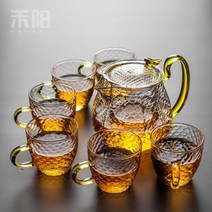 크리스탈 내열유리티팟 수제 해머패턴 티포트세트, 단일사이즈, 6인세트