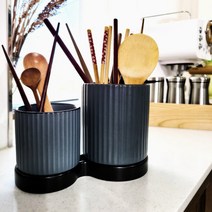 메리테이블 템바보드 물빠짐 도자기 수저통 3p set, 블루그레이