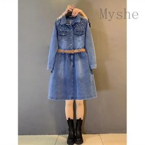 [Myshe]여자 봄 루즈핏 데님 원피스 빅사이즈 원피스 xin213AL2