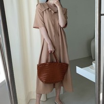 퍼니걸스 6380 데일리 브이넥 무지 카라 반팔 롱 원피스 여성의류