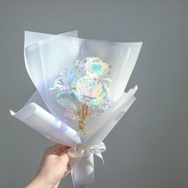 두리꽃방 홀로그램 장미 꽃다발 무드등 기념일 생일선물, 3송이, LED조명있음, 화이트