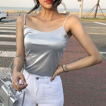 텐퍼센트 여성용 류드 실크 글로시 샤틴 끈나시 슬리브리스 블라우스