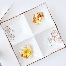 사각 나눔 접시 22cm 1P 반찬 안주접시 도자기 그릇, 단품