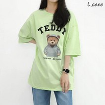 엘케이트 여자 반팔티 LTW002 라운드넥 베어 프린팅 반팔 티셔츠민트 검정 아이보리 카키 색 반팔 반팔티 여성의류 여자의류 반팔 티셔츠 반팔티 기본티셔츠
