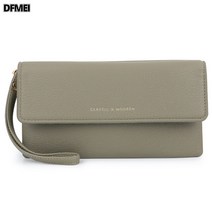 DFMEI 여성 장지갑 대용량 PU 레더 잔돈 핸드폰 파우치 클러치 블랙