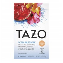타조 티 허브티 아이스 패션티 6티백 4박스 Tazo Herbal Tea Iced Bags For a Refreshing Cold Beverage Passion Caffeine-Free 6 4 ct, 1set