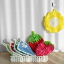 5P 부드러운수세미 수제수세미 설거지 set 아크릴딸기수세미 아크릴수세미 수제품수세미 뜨개수세미 사각형 비나리 딸기 귀여운주방용품 아크릴 수세미 핸드메이드수세미 주방용수세미 꽃