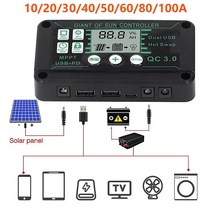 MPPT 태양광 충전 컨트롤러 듀얼 USB 포트 LCD 디스플레이 태양 전지 패널 배터리 레귤레이터 100A 80A 60A 50A 40A 30A 10A 12V 24V, 1.10A