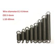 토션스프링 인장 금형 태엽 스프링 10pcs 와이어 직경 0.3-0.4mm 304 스테인레스 스틸 듀얼 후크 작은 장력 하드웨어 액세서리 스트레칭 sprin 길이 10-60mm, 0.4mm, 4mm, 10mm