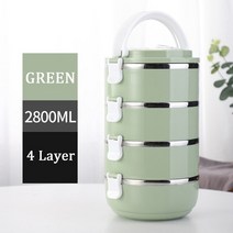 보온도시락 휴대용 다층 스테인레스 스틸 식품 보관 상자 가족 여행 피크닉 누출 방지, jpa4layers그린