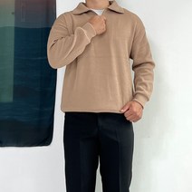 일당백클럽 반집업 니트 데일리 골지 오버핏 긴팔 골지