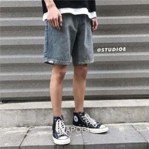 YAPOGI Ootdstudio 한국어 스트리트 레트로 스트리트 스타일 찢어진 청바지 캐주얼 반바지 남성용 YAPOGI