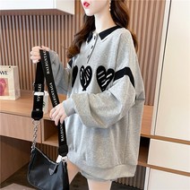넷투넷코리아 여성 루즈핏 카라넥 캐주얼 맨투맨 프린팅 티셔츠