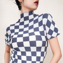 플리츠 탑 1036 티셔츠 얇은 바둑판 주름 반팔 슬림핏 학부모 룩 20대 30대 40대 50대 60대 여자 마담