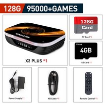 비디오게임기슈퍼 콘솔 X3 플러스 레트로 게임 PSP/PS1/N64/Sega Saturn/DC 114000 + 4K/8K HD TV 박스 듀, 04 미국, 02 128G to 2 Controller