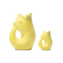 Gurgle Pot Fish Pitcher - Set of 2 - Lemon Yellow French Inspired Design Large Pitcher 42 oz. with