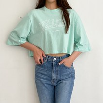 투데이앤룩 여성용 루즈핏 레터링 크롭 반팔 티셔츠