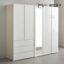 [2만원 즉시할인]장인가구 블랑쉬 2000 3단서랍 전신거울 옷장 장롱 시스템옷장, 화이트