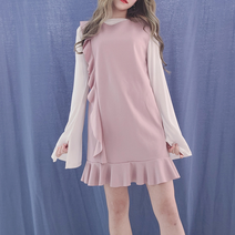 레이어드 프릴원피스 다리길어보이는 주머니원피스 뱃살커버 귀여운 루즈핏 민트색 무지원피스