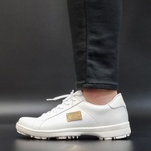 남성 골드 화이트 수제 쿠션 골프화 스파이크 일체형 라운딩 용 (250-290 빅사이즈) 필드용 연습용 겸용 연습용 골프화