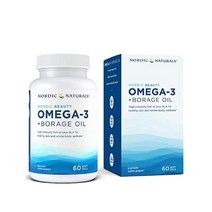 북유럽 천연 노르딕 뷰티 오메가-3 + 보리지 오일 천연 레몬 맛 - 부드러운 젤 60개 - 피부 건강과 보습을 위한 어유 보충제 - 비 GMO - 30인분