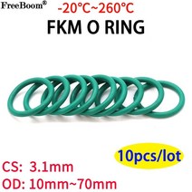 10pcs cs3.1mm od 10 70mm 녹색 fkm 불소 고무 o 링 씰링 가스켓 절연 오일 고온 저항 녹색, 57mm에서, 3.1mm