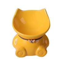 miaowang 반려동물 세라믹 귀염이 식기, 골든옐로우 L