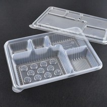 일회용도시락용기 5칸용기 튼튼도시락용기(고강도) 돈가스용기 M-2129-5A 300세트, M-2129-5A(블랙)용기＋PP고투명방담뚜껑