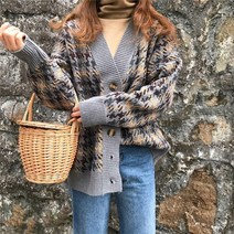 [바보사랑] 겟잇미 로레 하운드 체크 데일리 브이넥 가디건 [겟잇미]
