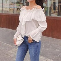 셀럽하우스 오프숄더 프릴 레이스 블라우스 고급 데이트룩 하객룩, 기본상품