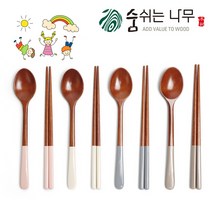 [숨쉬는나무] 자체제작 옻칠 나무 수저 파스텔 어린이 4인 세트 4컬러, 파스텔 4세트