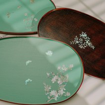 옻칠 자개 라운드 쟁반 트레이 파인다이닝 국내생산, 포장없음, 민트목련
