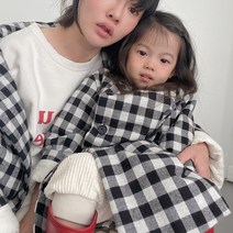 비비안리 체크누빔코트 겨울 유아 아동 키즈 맘커플 롱코트 [S-XL adult]