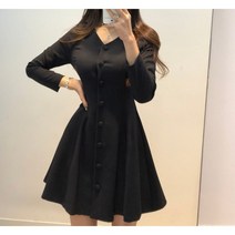 고급스러운 싱글버튼 플레어 원피스 A라인 미니원피스 2컬러